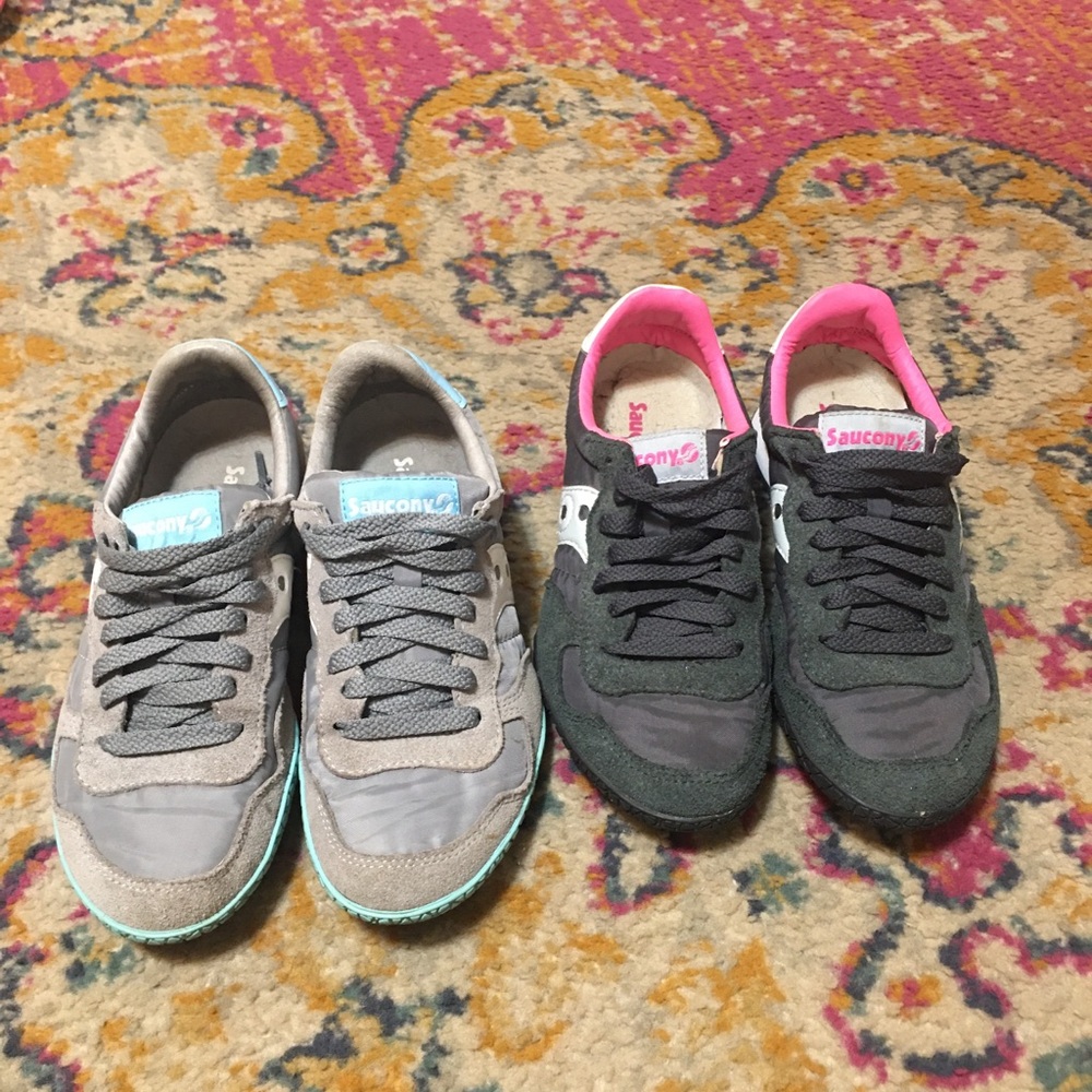 Saucony Gray Sneakers with Mint and Pink Accents